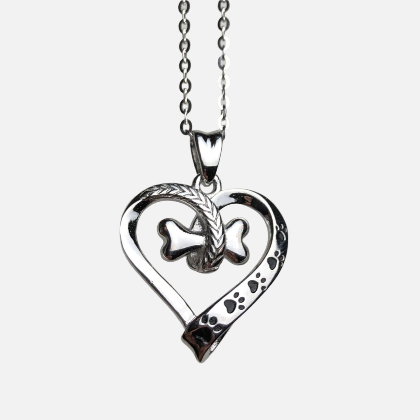 Stainless Steel Dog Paw and Heart Necklace