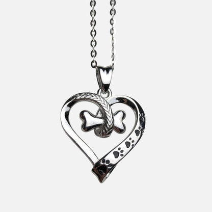 Stainless Steel Dog Paw and Heart Necklace