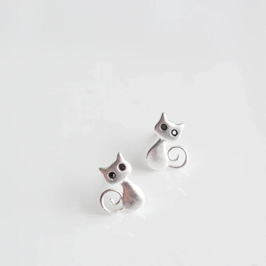 Fine Silver Cat Earrings