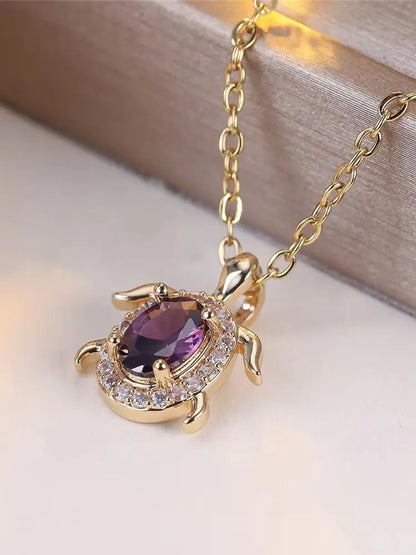 Violet Crystal Turtle Pendant Necklace