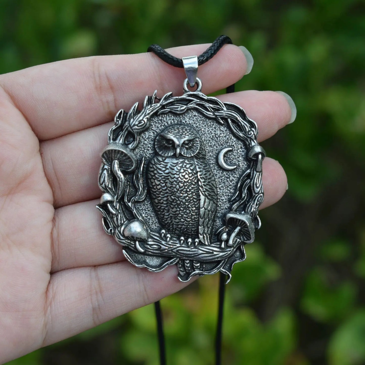 Mystic Moon Owl Mushroom Pendant Necklace
