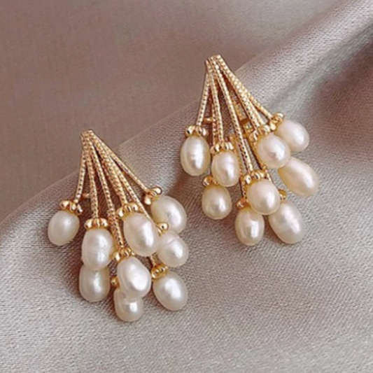 Handmade natural pearl cluster earrings
