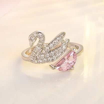 Swan Crystal Ring - Rose Gold Adjustable