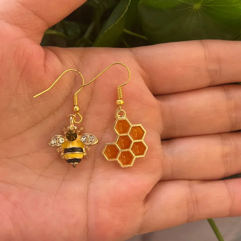 Golden Bee and Hive Crystal Earrings