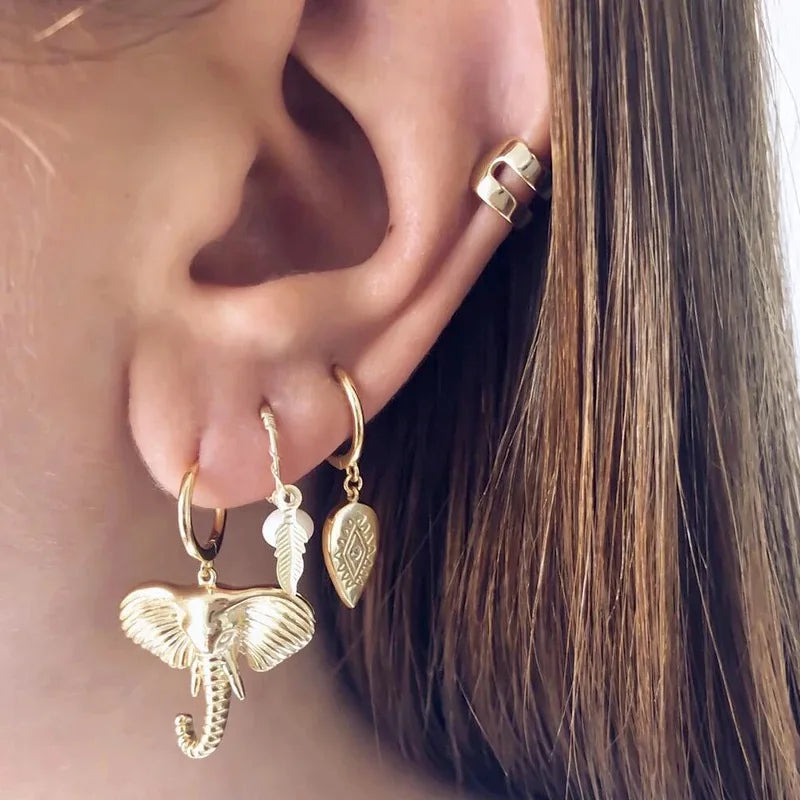 Elephant Charm Circle Earrings