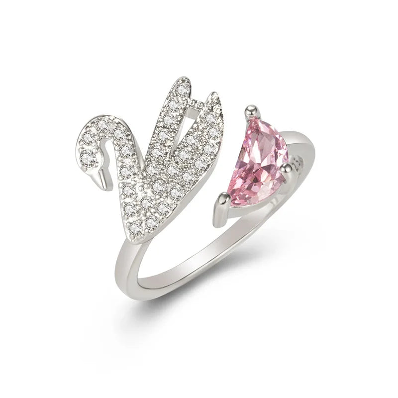 Swan Crystal Ring - Rose Gold Adjustable