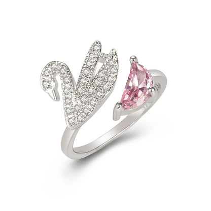 Swan Crystal Ring - Rose Gold Adjustable