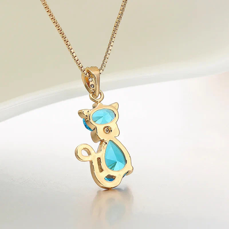 Cat Crystal Pendant Necklace