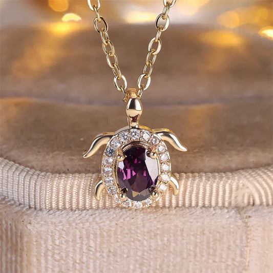 Violet Crystal Turtle Pendant Necklace