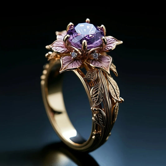 Exotic Violet Crystal Flower Ring
