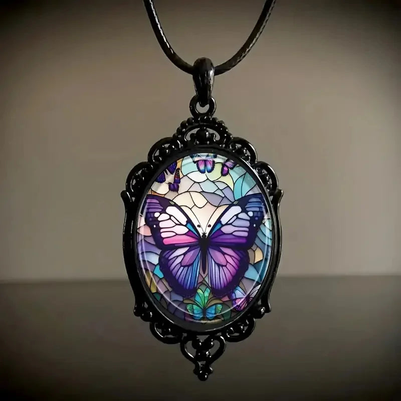 Purple Crystal Butterfly Pendant Necklace