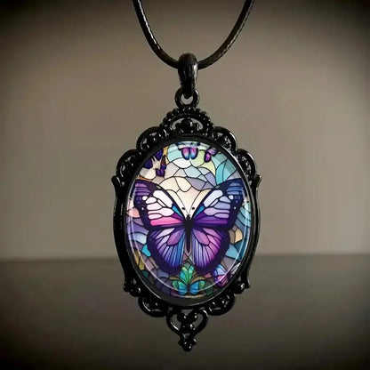 Purple Crystal Butterfly Pendant Necklace