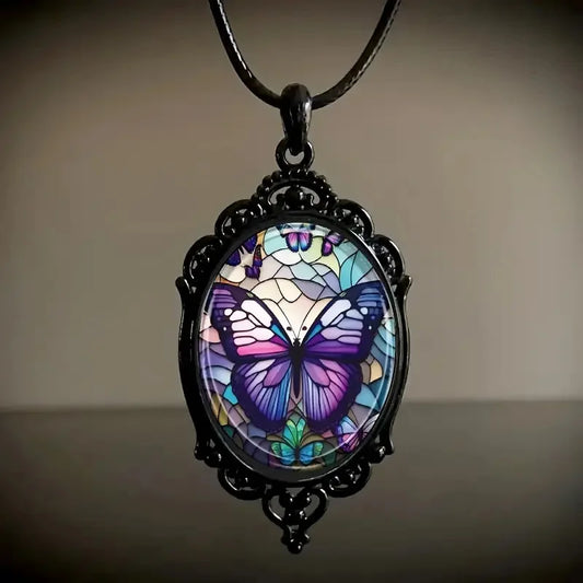 Purple Crystal Butterfly Pendant Necklace