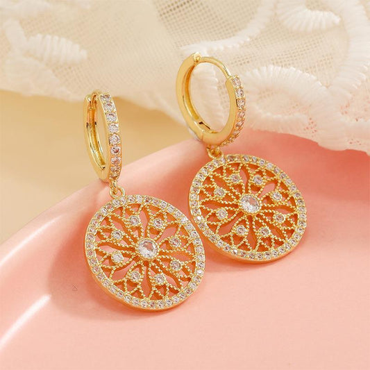 Floral zircon ring earrings