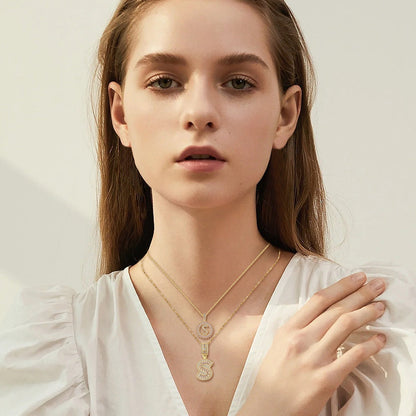 Initial Letter Pavé Necklace Set | Gold