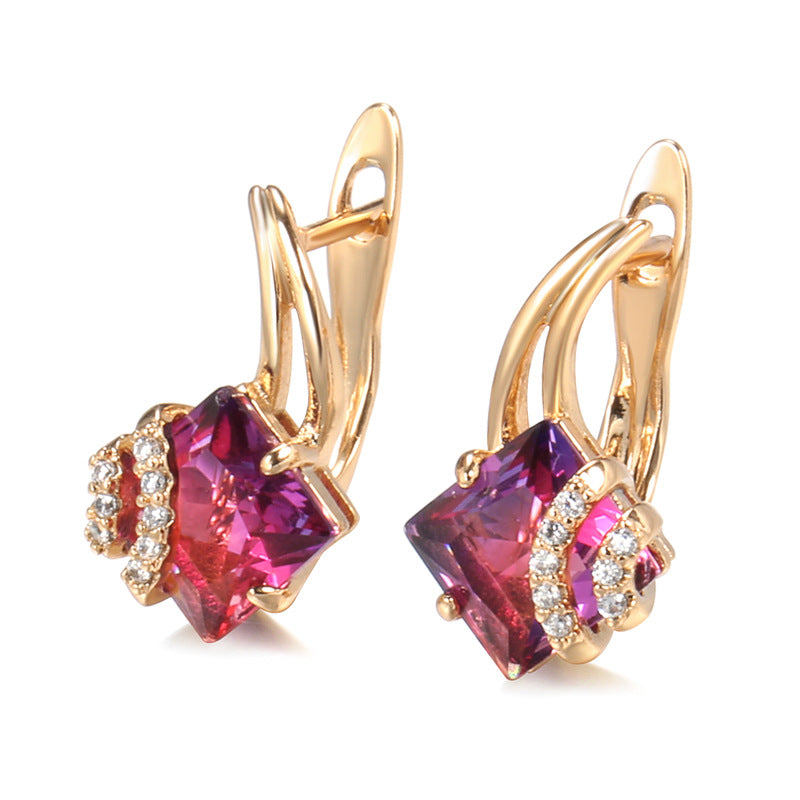 Crimson Square Crystal Earrings | Rose Gold