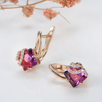 Crimson Square Crystal Earrings | Rose Gold