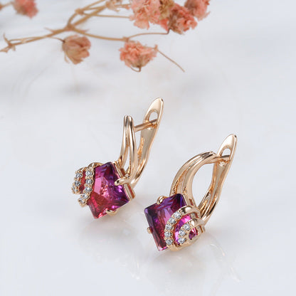 Crimson Square Crystal Earrings | Rose Gold