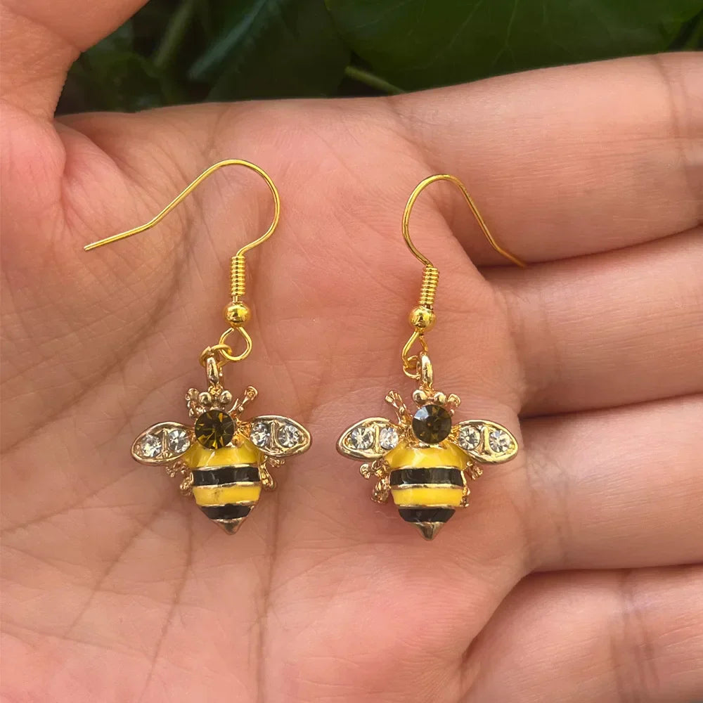 Golden Bee and Hive Crystal Earrings