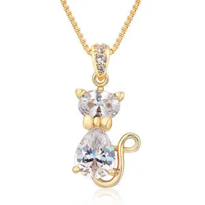 Cat Crystal Pendant Necklace