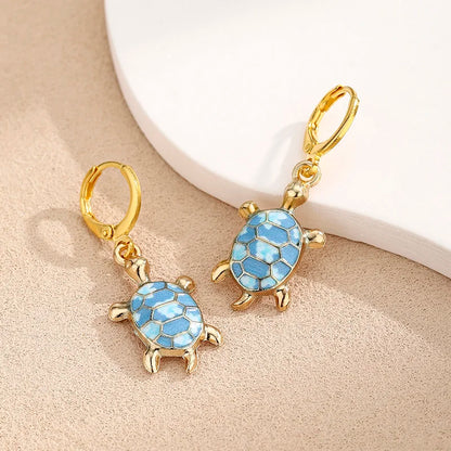 Huggie Sea Turtle Charm Ocean Earrings