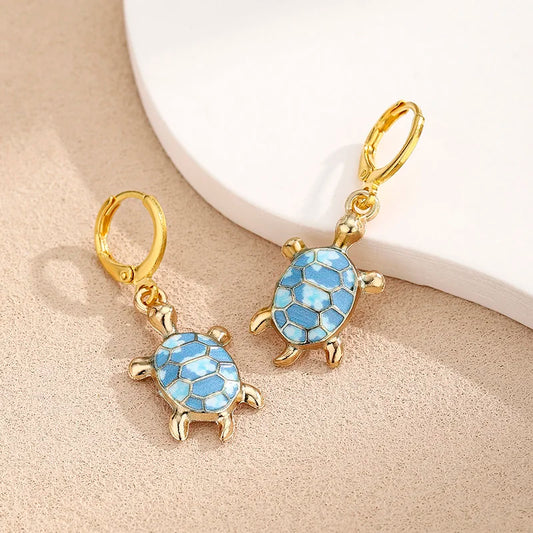 Huggie Sea Turtle Charm Ocean Earrings