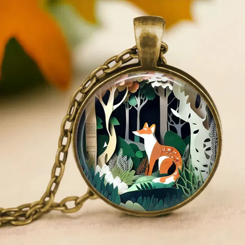 Glass Forest Spirit Animal Totem Pendant Necklace