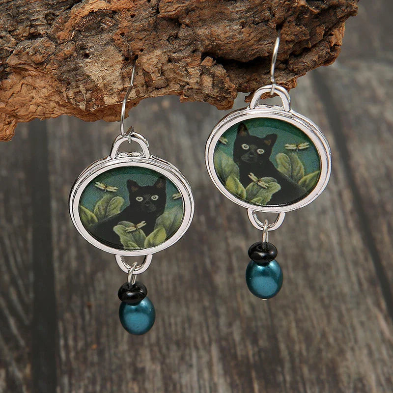 Vintage Silver Cat Earrings