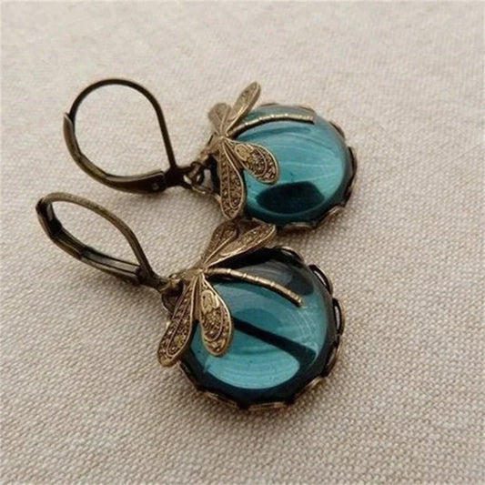 Antique gold dragonfly earrings with crystals
