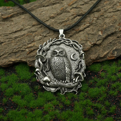 Mystic Moon Owl Mushroom Pendant Necklace