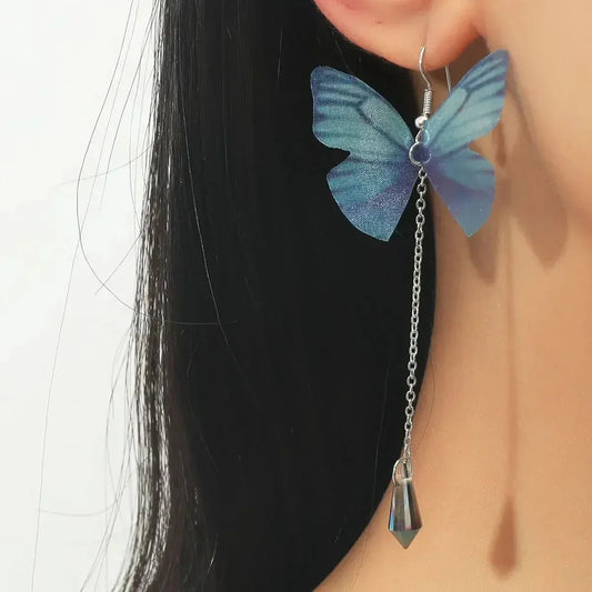 Blue Braided Crystal Butterfly Earrings