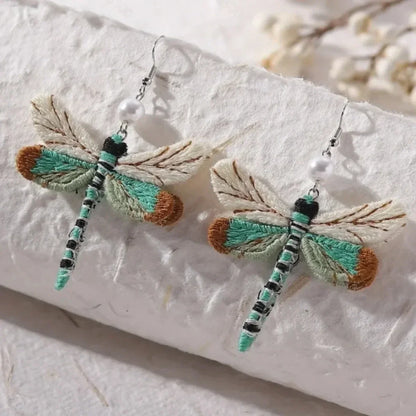 Embroidered Boho Dragonfly Earrings