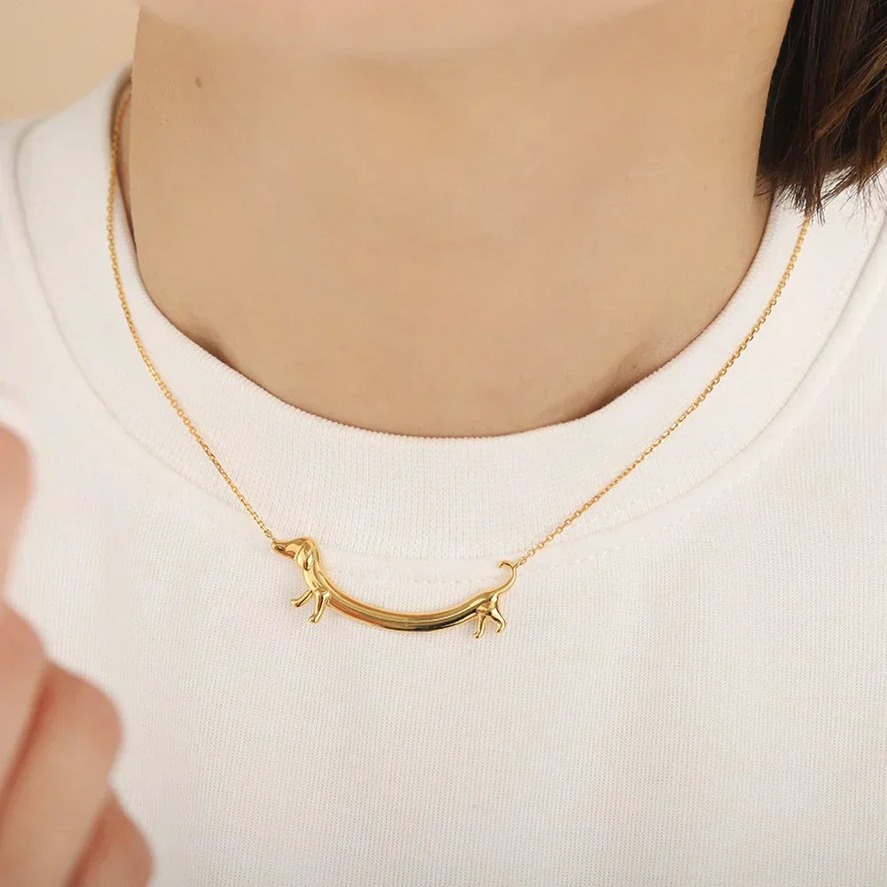 Gold Tone Dachshund Necklace