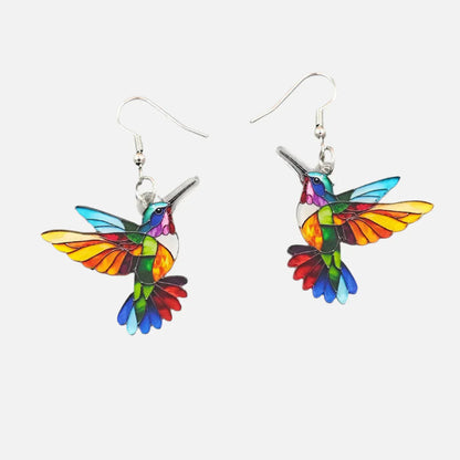 Acrylic Hummingbird Drop Earrings – 2D Brilliant Bird Design