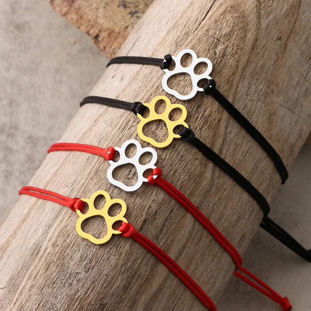 Cord Paw Print Bracelet – Adjustable Black and Red Design