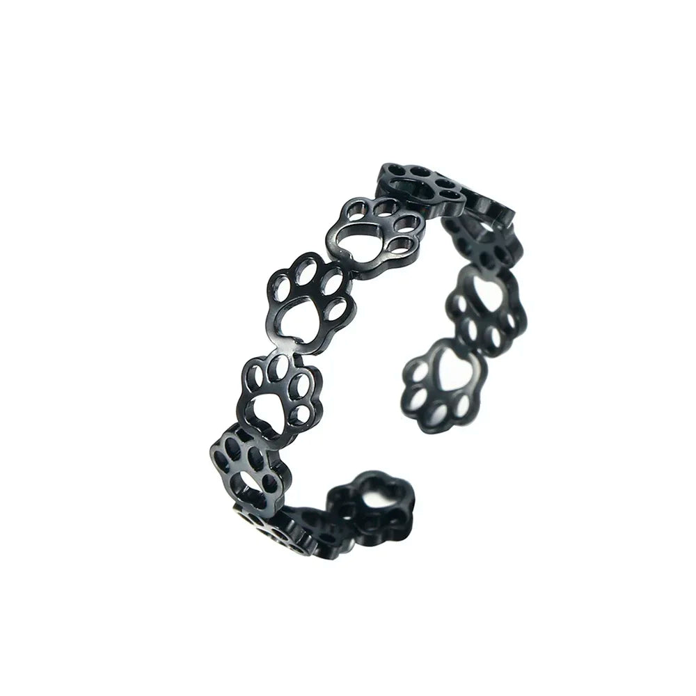 Adjustable Paw Print Ring – Stainless Steel