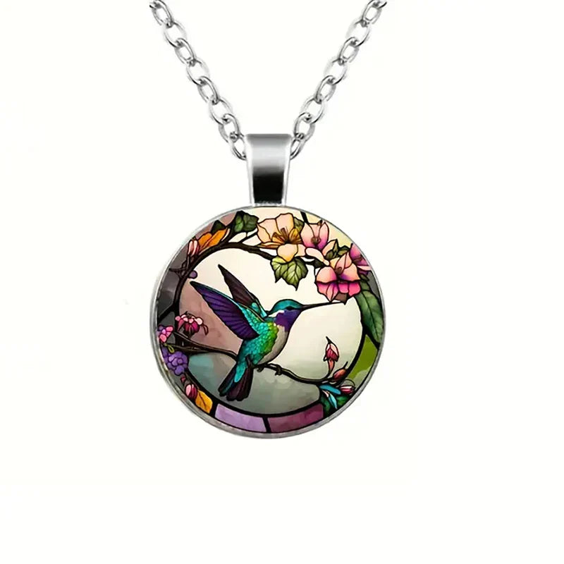 Glass Dome Hummingbird Pendant Necklace
