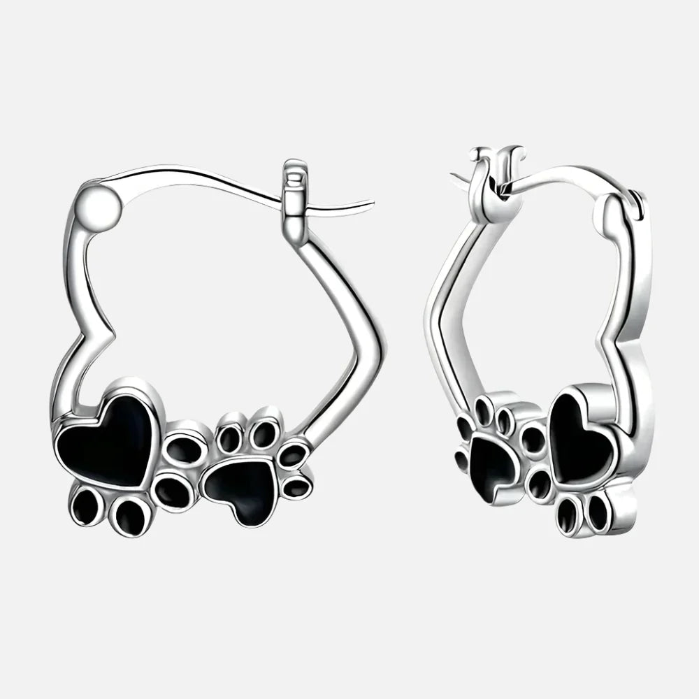 Paw Heart Huggie Earrings with Black Enamel