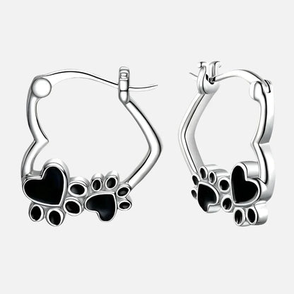 Paw Heart Huggie Earrings with Black Enamel