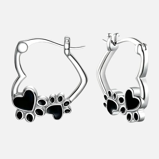 Paw Heart Huggie Earrings with Black Enamel