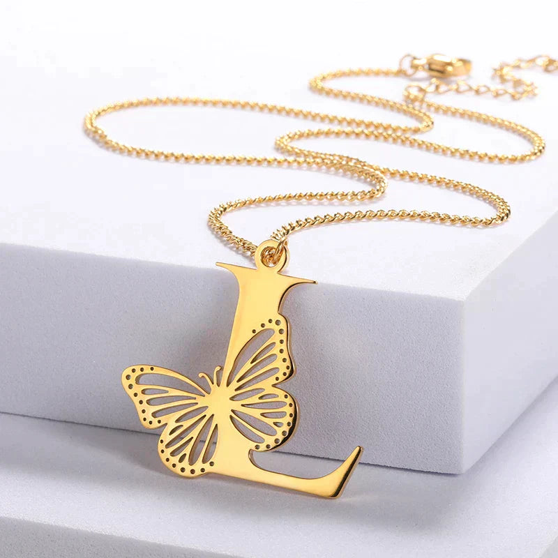 18-carat gold-plated butterfly liberty initials necklace