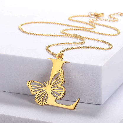 18-carat gold-plated butterfly liberty initials necklace