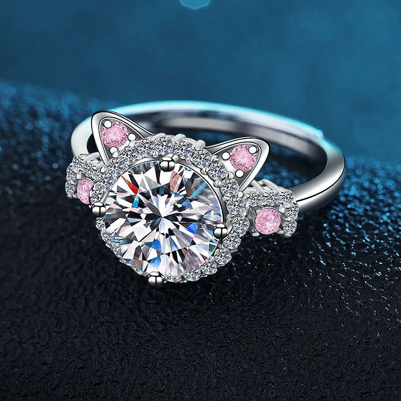 Adjustable Cat Ear Ring with Zirconia