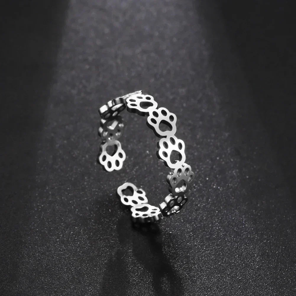 Adjustable Paw Print Ring – Stainless Steel