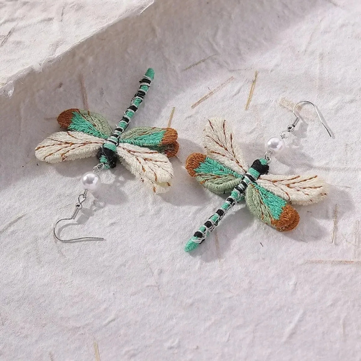 Embroidered Boho Dragonfly Earrings