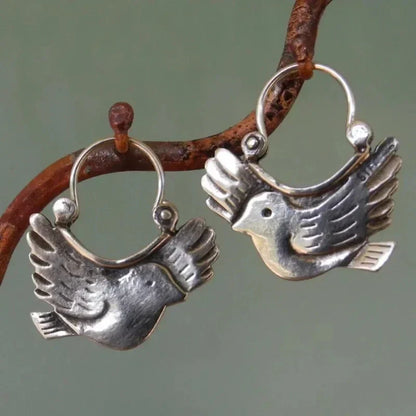 Boho Bird Tomettes Earrings – Silver Tone