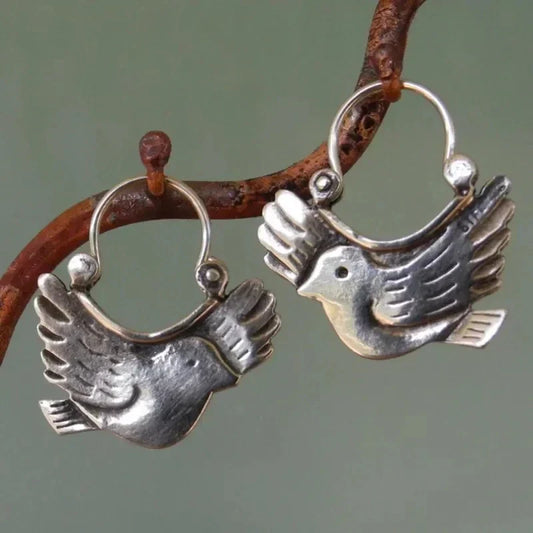 Boho Bird Tomettes Earrings – Silver Tone