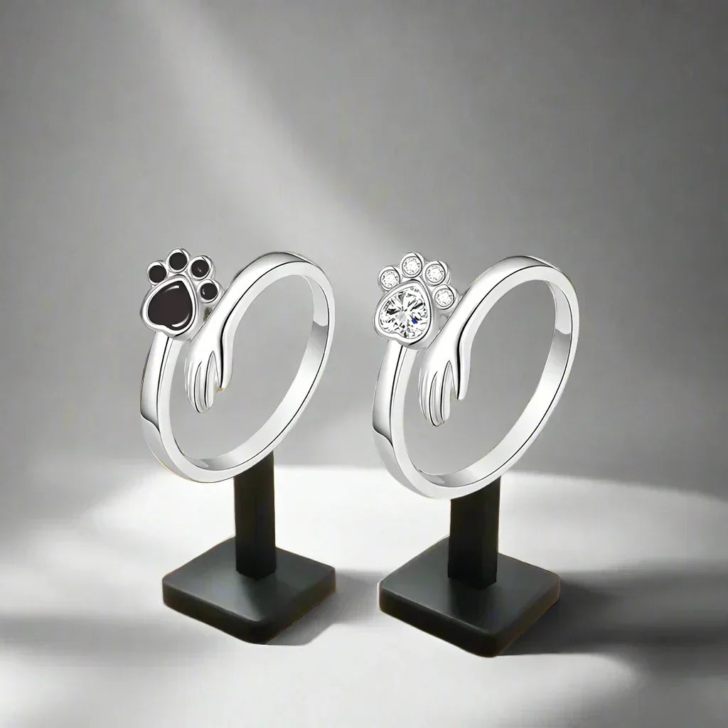 Adjustable Sterling Silver 925 Ring – Hand and Paw Print Design