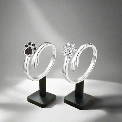 Adjustable Sterling Silver 925 Ring – Hand and Paw Print Design