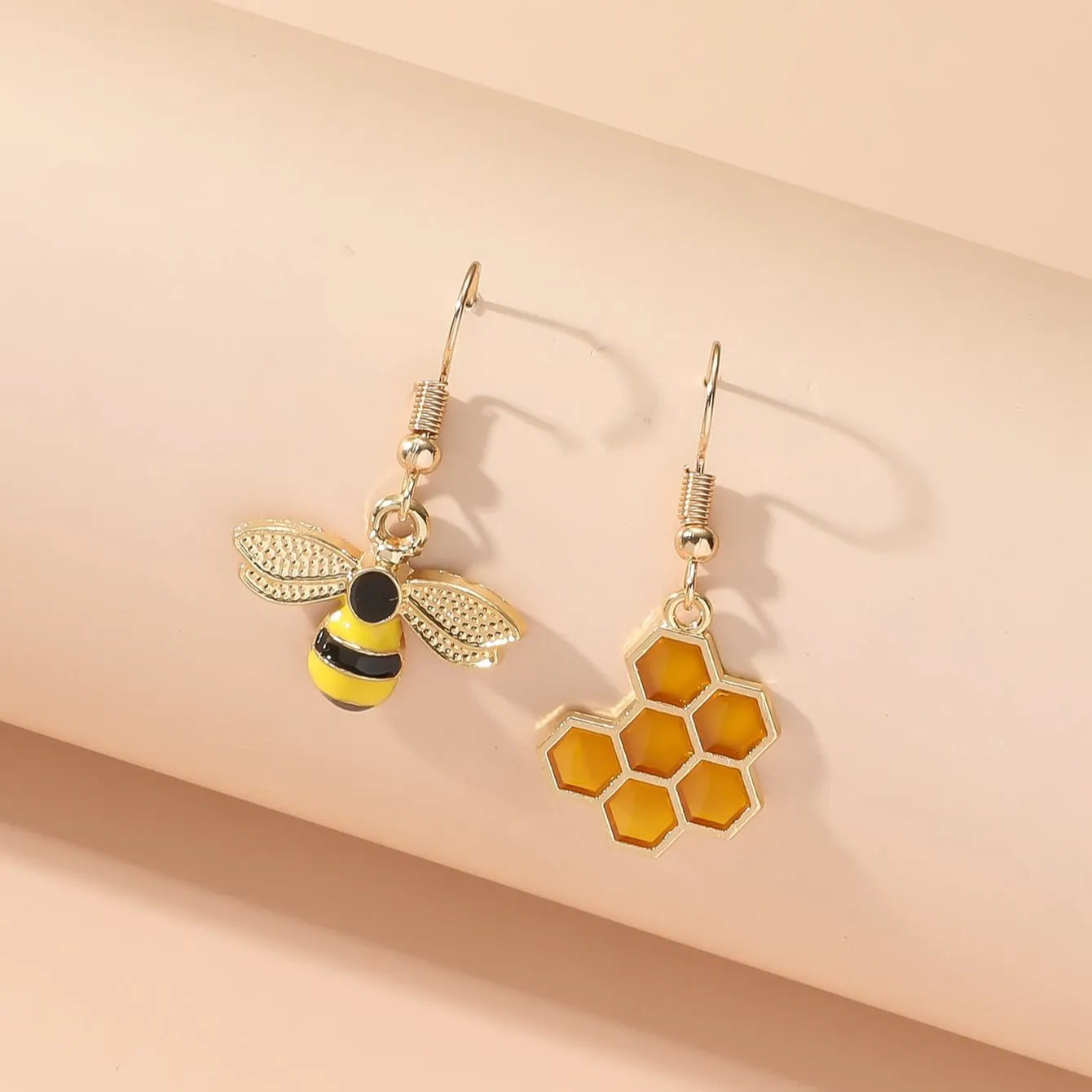 Gold Tone Hive and Bee Tomettes Earrings for Women